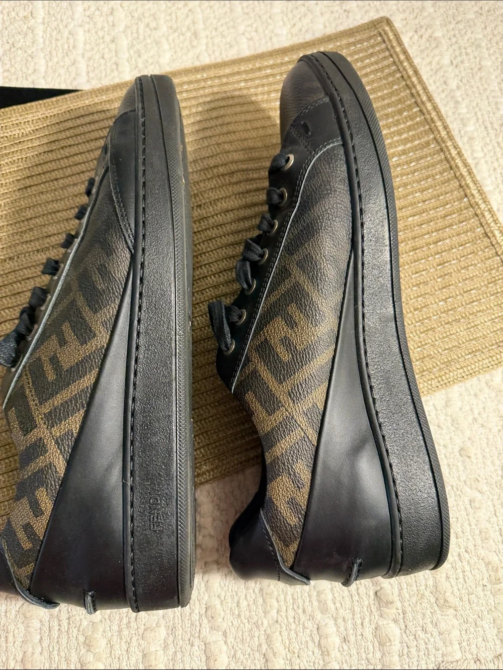 Fendi Roma FF Zucca Monogram Low Top Sneakers Black Brown Men’s Size 8 Italy